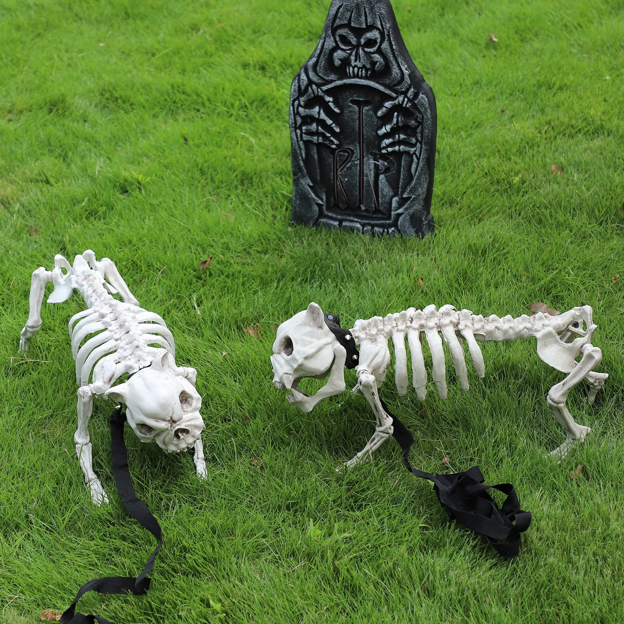 16in Halloween Movable Joints Dog Skeleton, 2 Pcs
