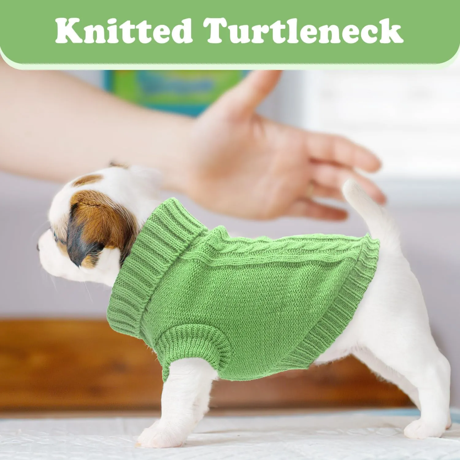 2 Pieces Turtleneck Sweaters for Small Dogs, Fall Winter Warm Knitted Puppy Cat Clothes, Pet Sweater for Girls Boys, Teacup, Chihuahua, Yorkie, Green, White, XXS