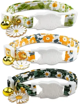 3 Pack Floral Cat Collars with Bell - Adjustable Breakaway Safety Set - Flower Charms - Daisy Pattern - Spring