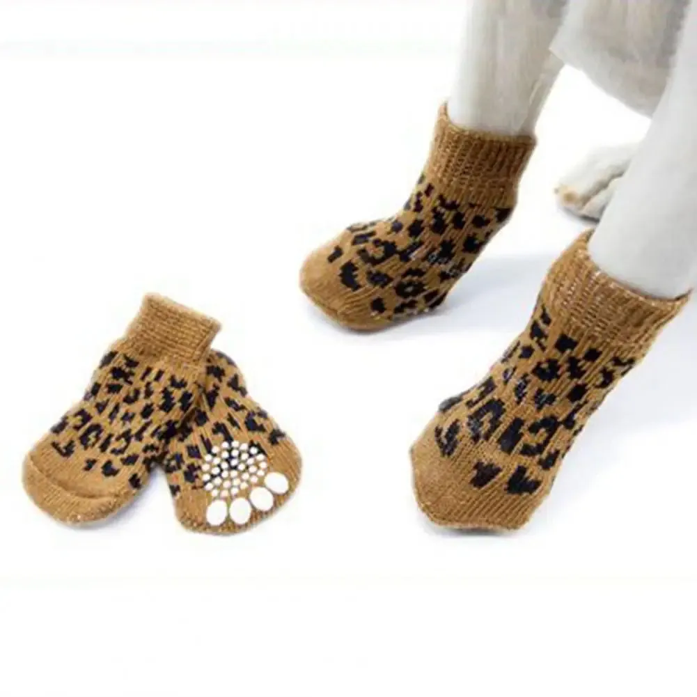4Pcs Pet Socks | Warm Knitted Comfortable Cat & Dog Socks | Durable Anti-Slip Winter Puppy Paw Protector | Dog Winter Accessories