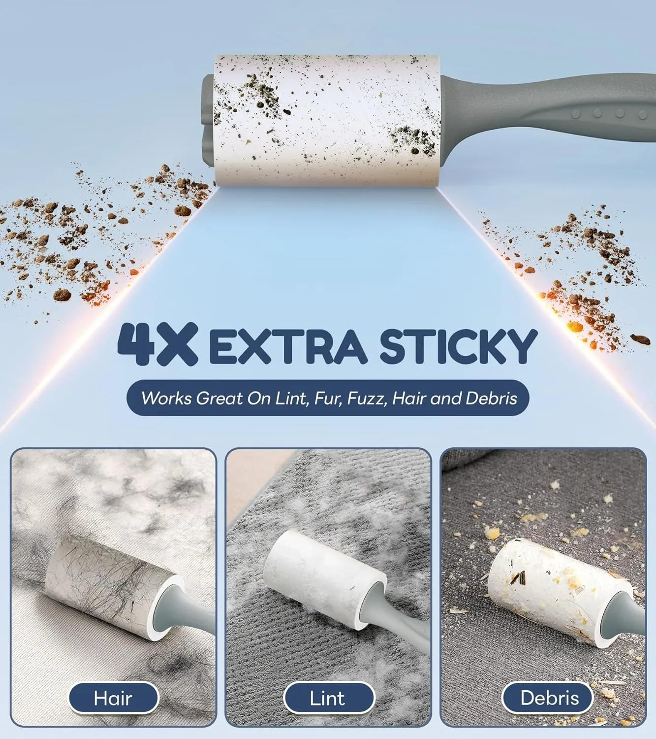 4X Extra Sticky Lint Roller for Pet Hair, Lint Rollers 315 Sheets Mega Value Set, Pet Hair Remover with 3 Upgraded Handle 3 Rollers, Portable Lint Remover for Clothes, Furniture, Dog & Cat Hair