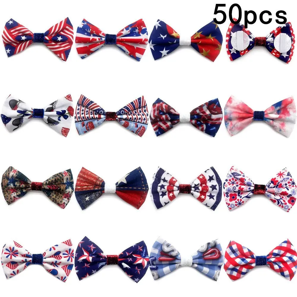 50/100pcs Pet Collar Slidable Pet Dog Bowties 4th of July Pet Supplies Dogs American Independence Day Bowtie Pet Dog Cat Bowties
