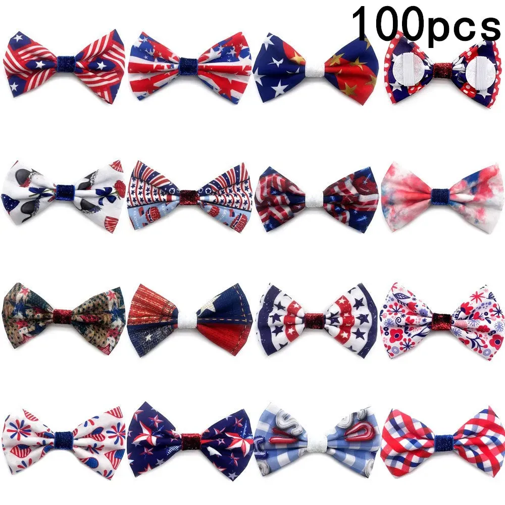 50/100pcs Pet Collar Slidable Pet Dog Bowties 4th of July Pet Supplies Dogs American Independence Day Bowtie Pet Dog Cat Bowties