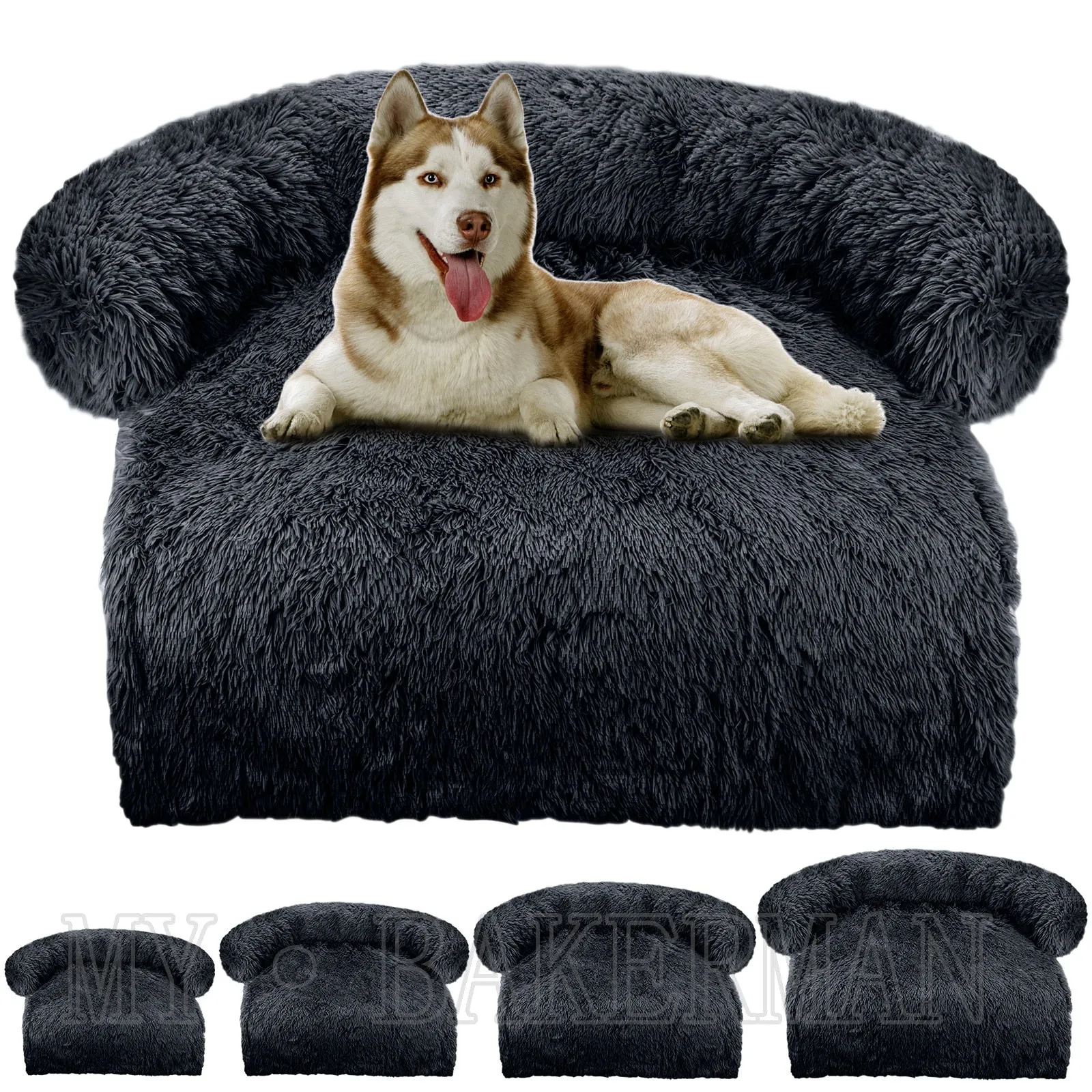 Airopaws™ Large Dog Bed Sofa: Fluffy Dogs Pet House with Long Plush Warm Kennel - Cozy Mat for Cats and Puppies, Washable Blanket Sofa Cover Included
