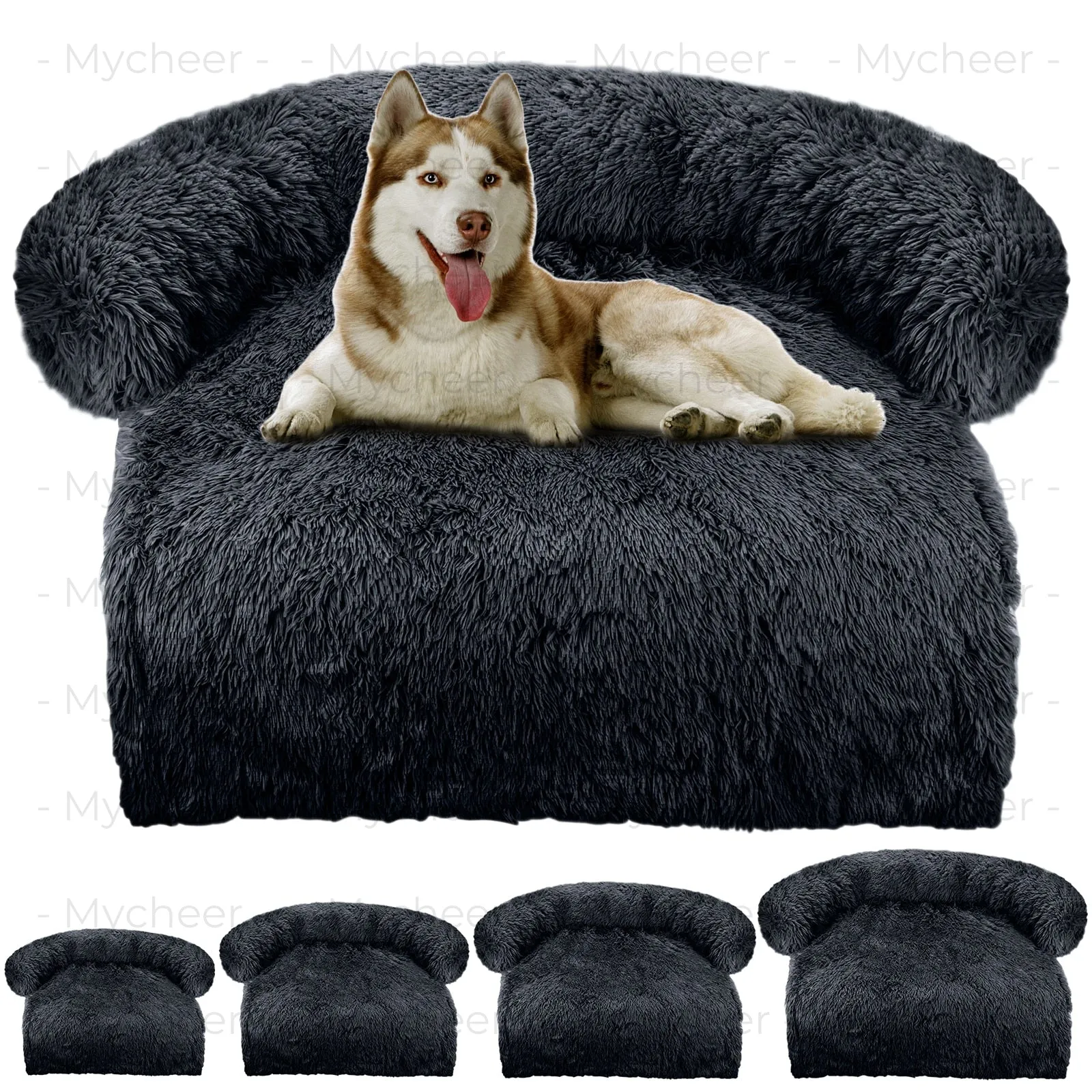 Airopaws™ Large Dog Bed Sofa: Fluffy Dogs Pet House with Long Plush Warm Kennel - Cozy Mat for Cats and Puppies, Washable Blanket Sofa Cover Included