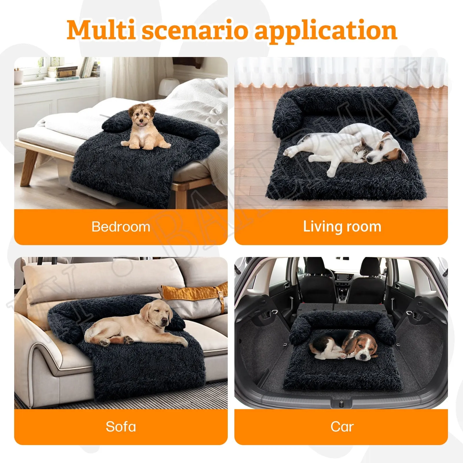 Airopaws™ Large Dog Bed Sofa: Fluffy Dogs Pet House with Long Plush Warm Kennel - Cozy Mat for Cats and Puppies, Washable Blanket Sofa Cover Included