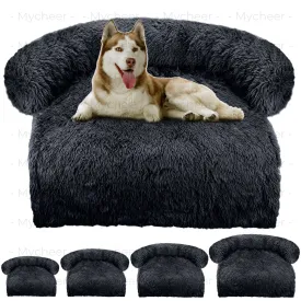 Airopaws™ Large Dog Bed Sofa: Fluffy Dogs Pet House with Long Plush Warm Kennel - Cozy Mat for Cats and Puppies, Washable Blanket Sofa Cover Included