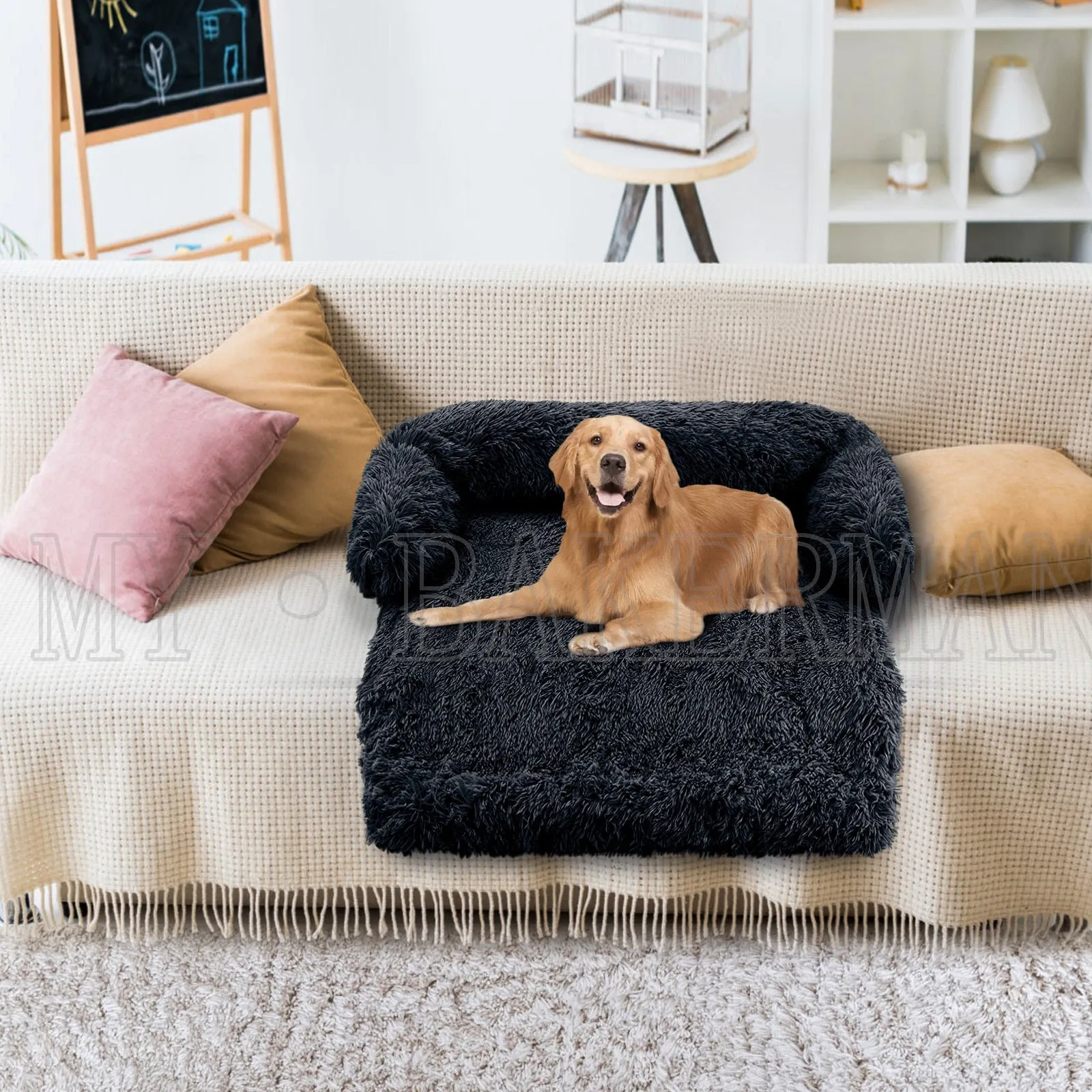 Airopaws™ Large Dog Bed Sofa: Fluffy Dogs Pet House with Long Plush Warm Kennel - Cozy Mat for Cats and Puppies, Washable Blanket Sofa Cover Included