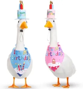 Aliceset 2 Set Happy Birthday Goose Outfit Blue and Pink Happy Birthday Porch Goose Sign Decoration with Cake Hat and Bandana for 23" Cement/Plastic Porch Outdoor Statue Patio Yard Lawn Art