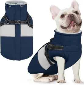 AOFITEE Small Dog Coat, Dog Winter Coat, Dog Coat with Harness Built in, Warm Dog Jacket with Zipper & Fleece Collar, Waterproof Dog Puffer Jacket Dog Sweater for Small Dogs, Chihuahua Yorkshire, Blue