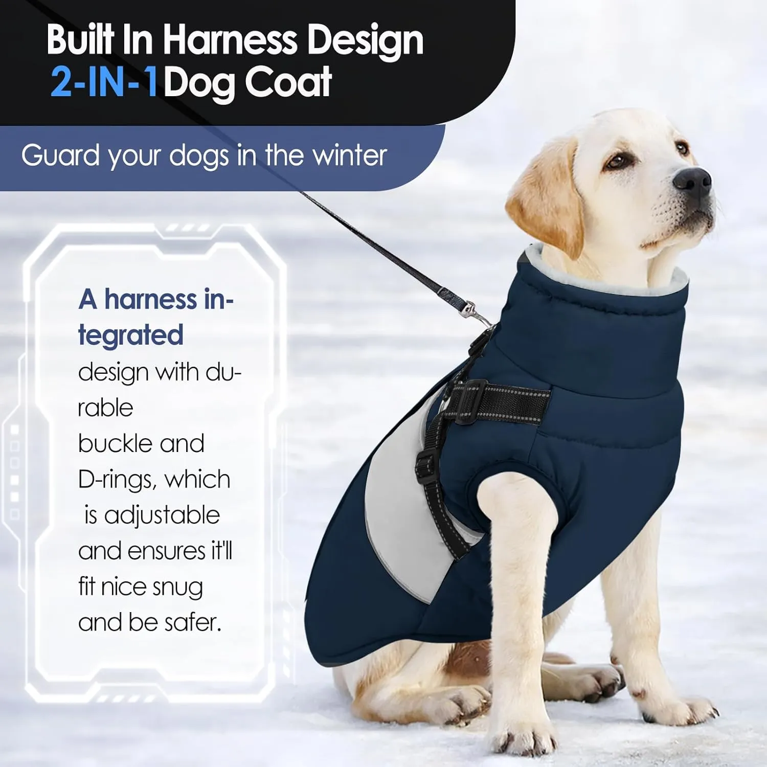AOFITEE Small Dog Coat, Dog Winter Coat, Dog Coat with Harness Built in, Warm Dog Jacket with Zipper & Fleece Collar, Waterproof Dog Puffer Jacket Dog Sweater for Small Dogs, Chihuahua Yorkshire, Blue