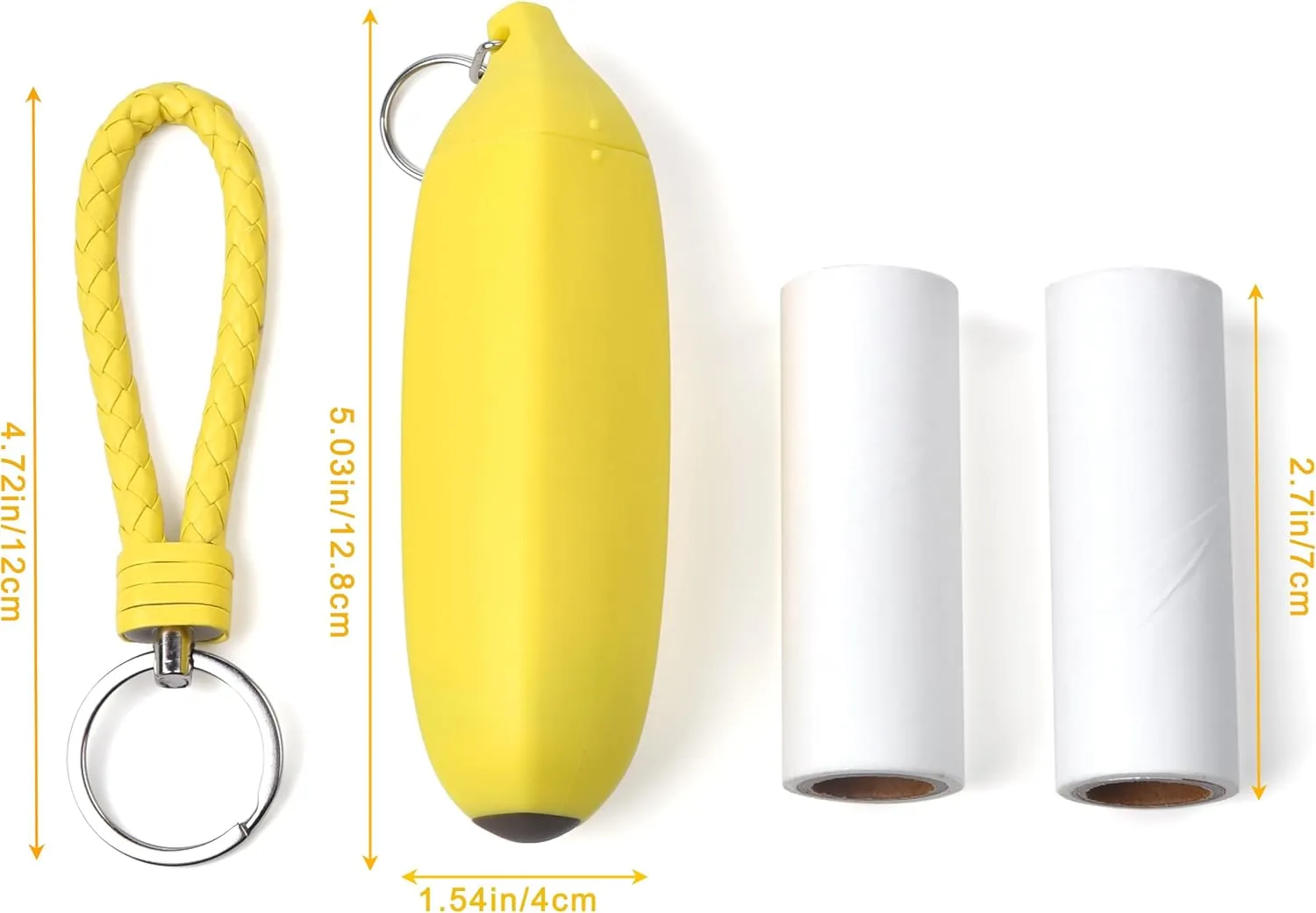 Banana Portable Lint Roller - Unique and Adorable Desig, Portable and Convenient for Solving The Awkward of Pet Hair on Clothes(1 * Lint Roller   2 * Replacement Cores)