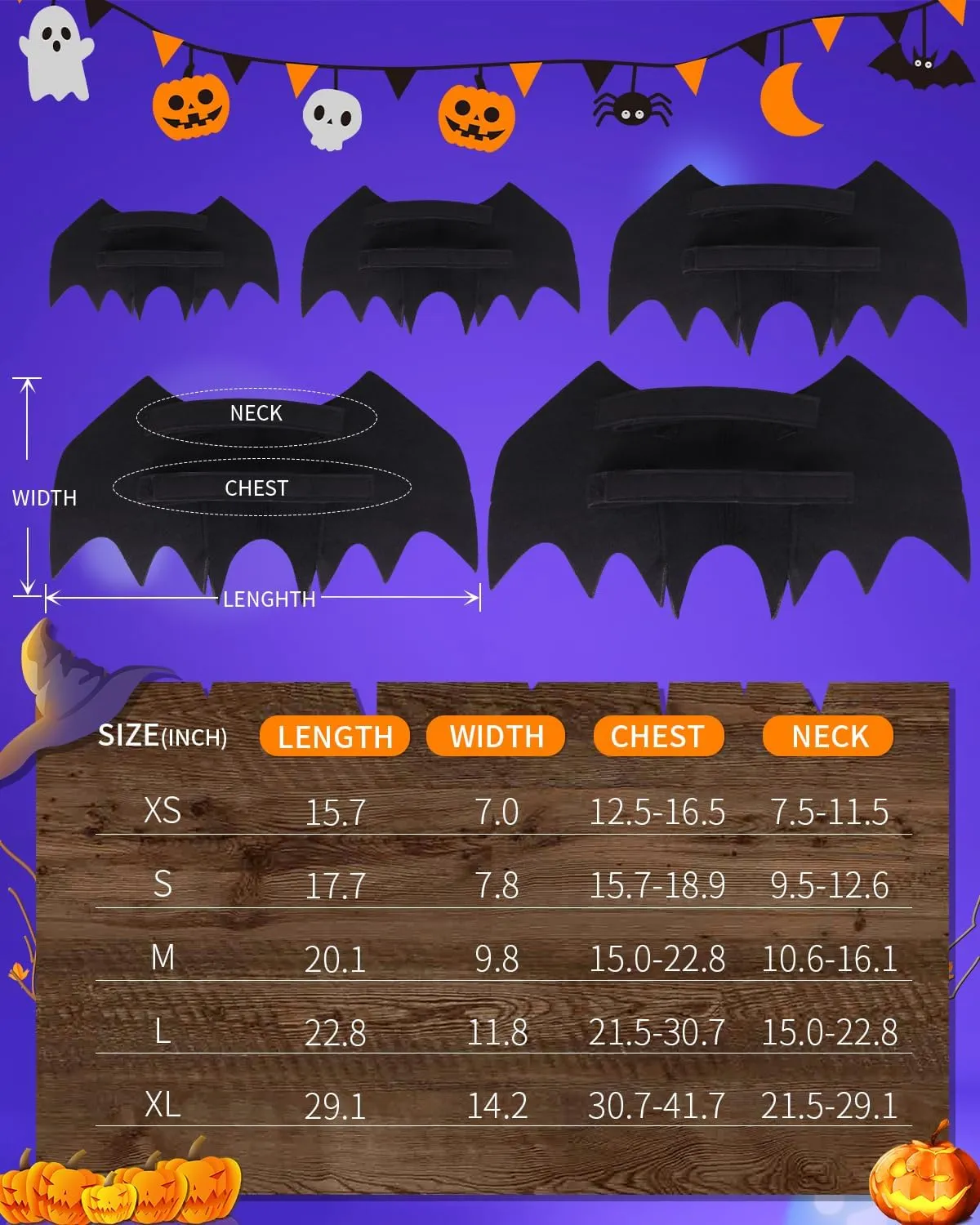Bat Wings Halloween Costume for Large Dogs - Pumpkin Bell Pet Cosplay Party Dress Up (L)