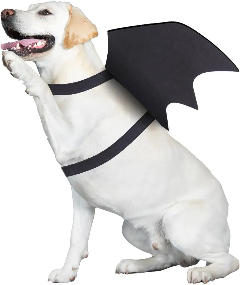 Bat Wings Halloween Costume for Large Dogs - Pumpkin Bell Pet Cosplay Party Dress Up (L)