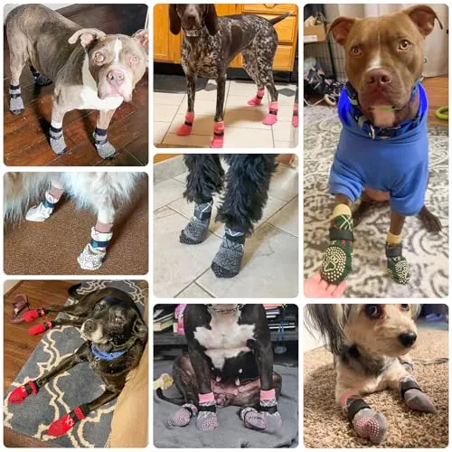 BEAUTYZOO Dog Socks to Prevent Licking Paws for Hardwood Floors Anti Slip, Dog Shoes Booties for Hot/Cold Pavement,Grippy Boots & Paw Protectors Traction Control for Small Medium Large Senior Dogs