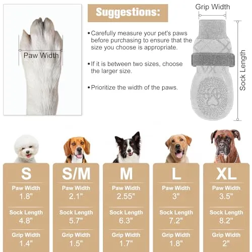 BEAUTYZOO Dog Socks to Prevent Licking Paws for Hardwood Floors Anti Slip, Dog Shoes Booties for Hot/Cold Pavement,Grippy Boots & Paw Protectors Traction Control for Small Medium Large Senior Dogs