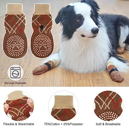 BEAUTYZOO Dog Socks to Prevent Licking Paws for Hardwood Floors Anti Slip, Dog Shoes Booties for Hot/Cold Pavement,Grippy Boots & Paw Protectors Traction Control for Small Medium Large Senior Dogs