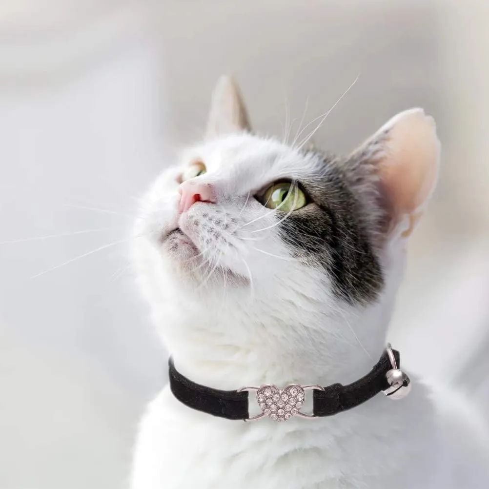 BINGPET Cat Collar Breakaway with Bell, Pack of 2 Heart Bling Collar Safety with Soft Velvet Adjustable for Kittens