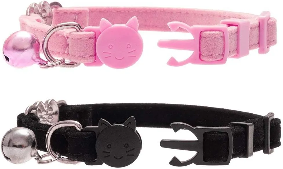 BINGPET Cat Collar Breakaway with Bell, Pack of 2 Heart Bling Collar Safety with Soft Velvet Adjustable for Kittens