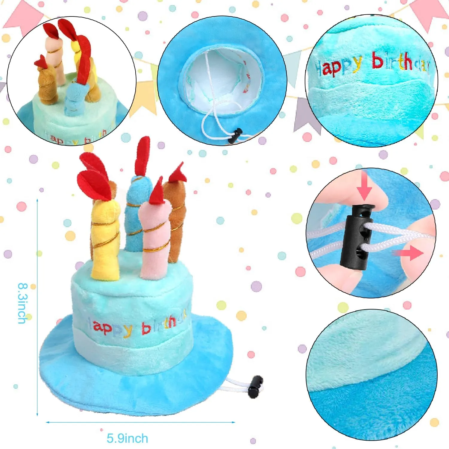 Birthday Goose Outfit Set for Porch/Yard Decor: Adjustable Cake Hat & Bandana with Blue Bib, Fits 23 & 17Cement/Plastic Geese