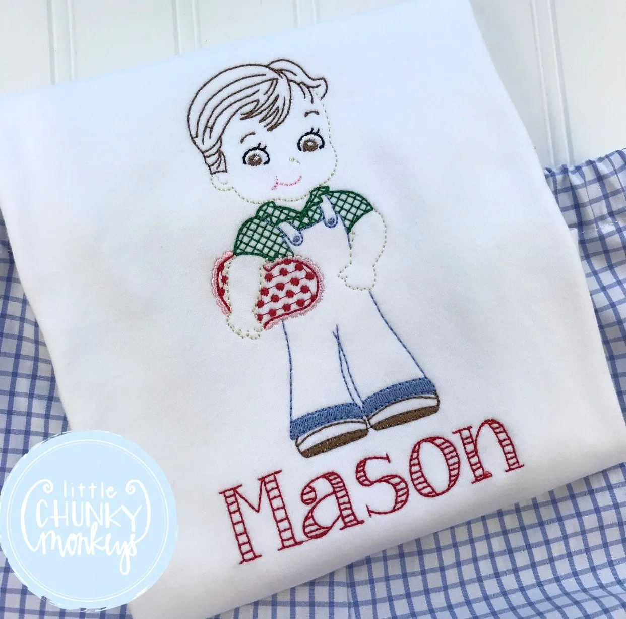Boy Shirt - Valentine Shirt-Stitched Boy Holding a Heart
