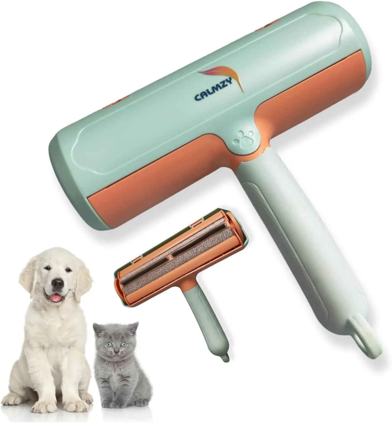 CALMZY Pet Hair Removal Tool and Reusable Roller for Multi-Surface, Cat & Dog Hair Remover Lint Roller for Cleaning Couch, Rug, Carpet and Fur Removal Tool Portable Pet Hair Remover (Green & Orange)