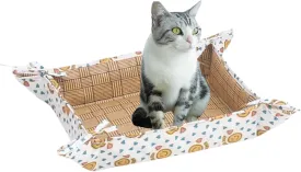 Cat Mat, Cat Nest Bed and Cat Hammock 3 in 1 Foldable Waterproof and Comfortable Pet Cage Mat with Straps Cute Pattern Four Seasons Washable Pet Cooling Mat for Cats and Puppies (Yellow,Small)