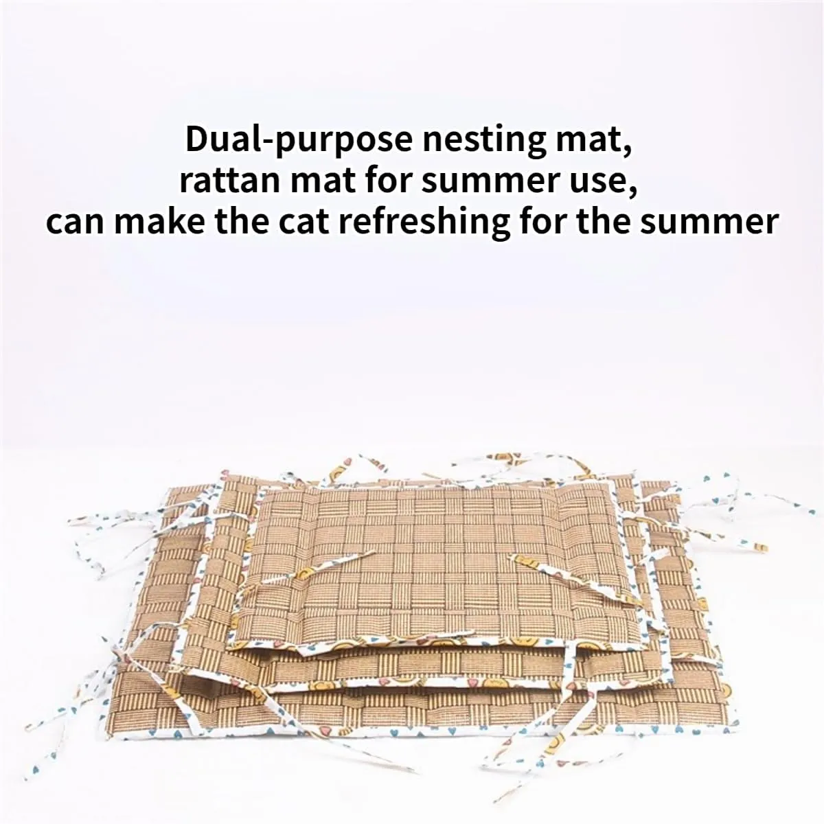 Cat Mat, Cat Nest Bed and Cat Hammock 3 in 1 Foldable Waterproof and Comfortable Pet Cage Mat with Straps Cute Pattern Four Seasons Washable Pet Cooling Mat for Cats and Puppies (Yellow,Small)