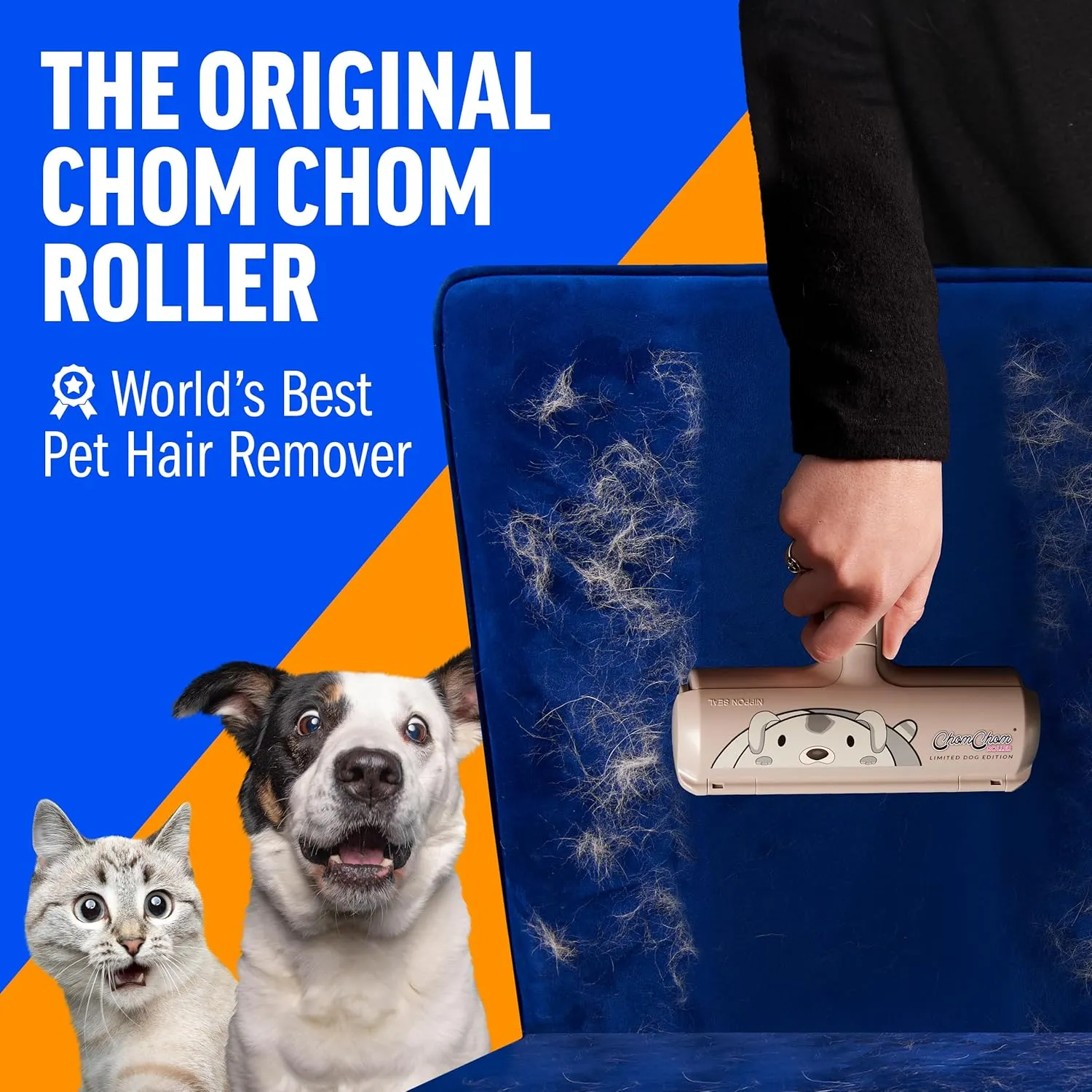 Chom Chom Roller Pet Hair Remover - ChomChom Reusable Dog and Cat Lint Rollers for Furniture, Couch, Car, and Clothes - Limited Dog Edition