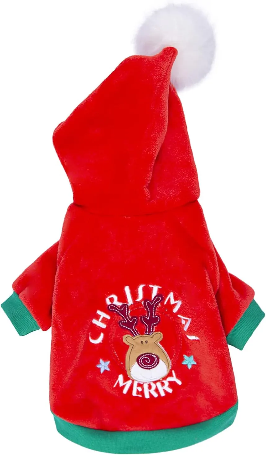 Christmas Puppy Dog Hoodies for Small Medium Dogs, Hooded Sweatshirt with Pocket Pet Cat Hoody Clothes Sweaters Fleece Coat Dog Costume