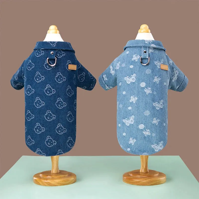 Denim Delight: Winter Pet Denim Shirt - Stylish Jacket for Small to Medium Dogs and Cats, Perfect for French Bulldogs, Chihuahuas, and Poodles