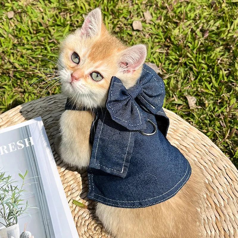 Denim Pet Dress Pet Shirt with Bow