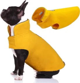 DENTRUN Windproof Winter Warm Fleece Large Dog Coat Reversible Puppy Jacket Reflective Soft Pet Vest, Cold Weather Dog Sweater Apparel Leash Access Overcoat for Large Breeds, Yellow, XL