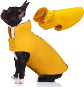 DENTRUN Windproof Winter Warm Fleece Medium Dog Coat Reversible Puppy Jacket Reflective Soft Pet Vest, Cold Weather Dog Sweater Apparel Leash Access Overcoat for Medium Breeds, Yellow, M