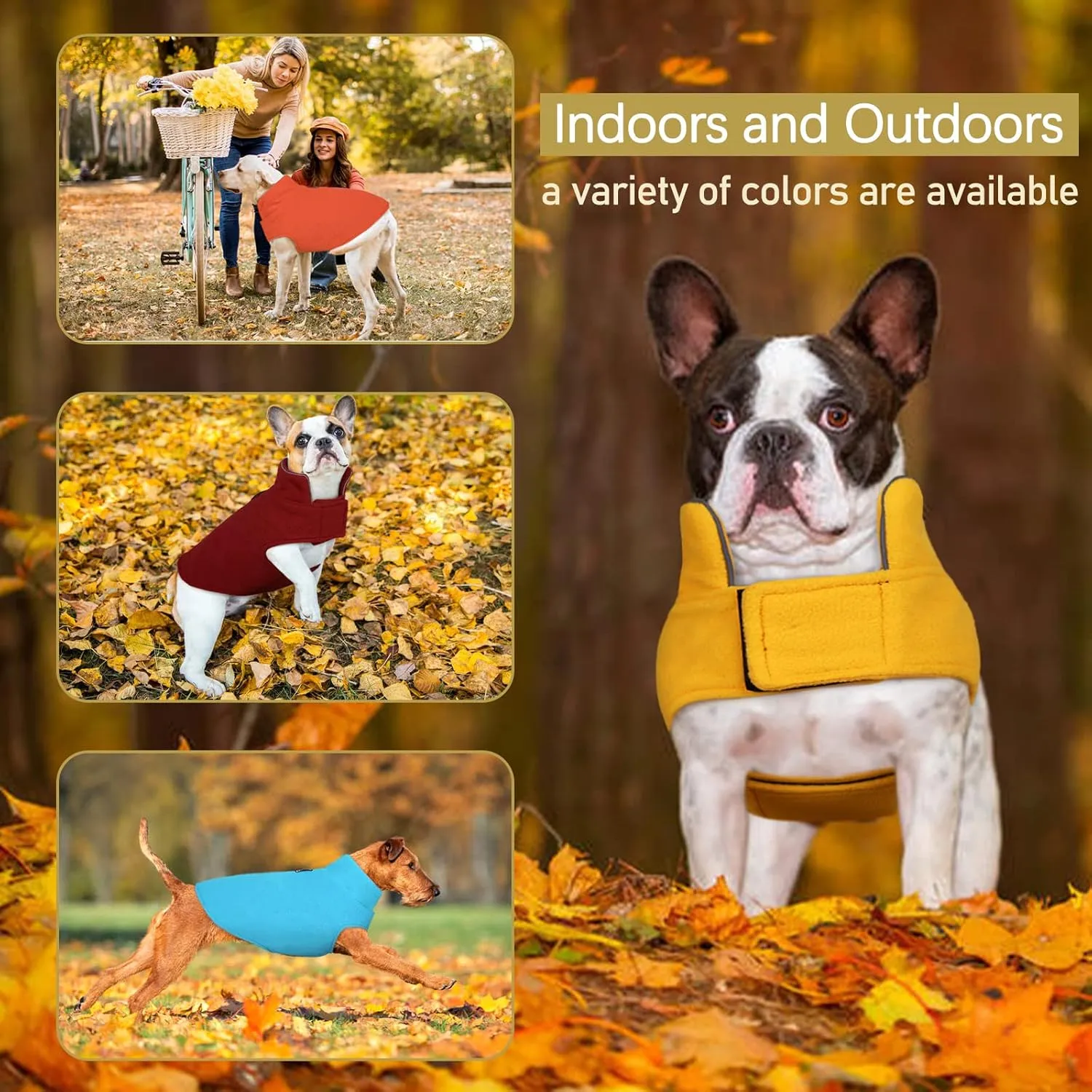 DENTRUN Windproof Winter Warm Fleece Medium Dog Coat Reversible Puppy Jacket Reflective Soft Pet Vest, Cold Weather Dog Sweater Apparel Leash Access Overcoat for Medium Breeds, Yellow, M