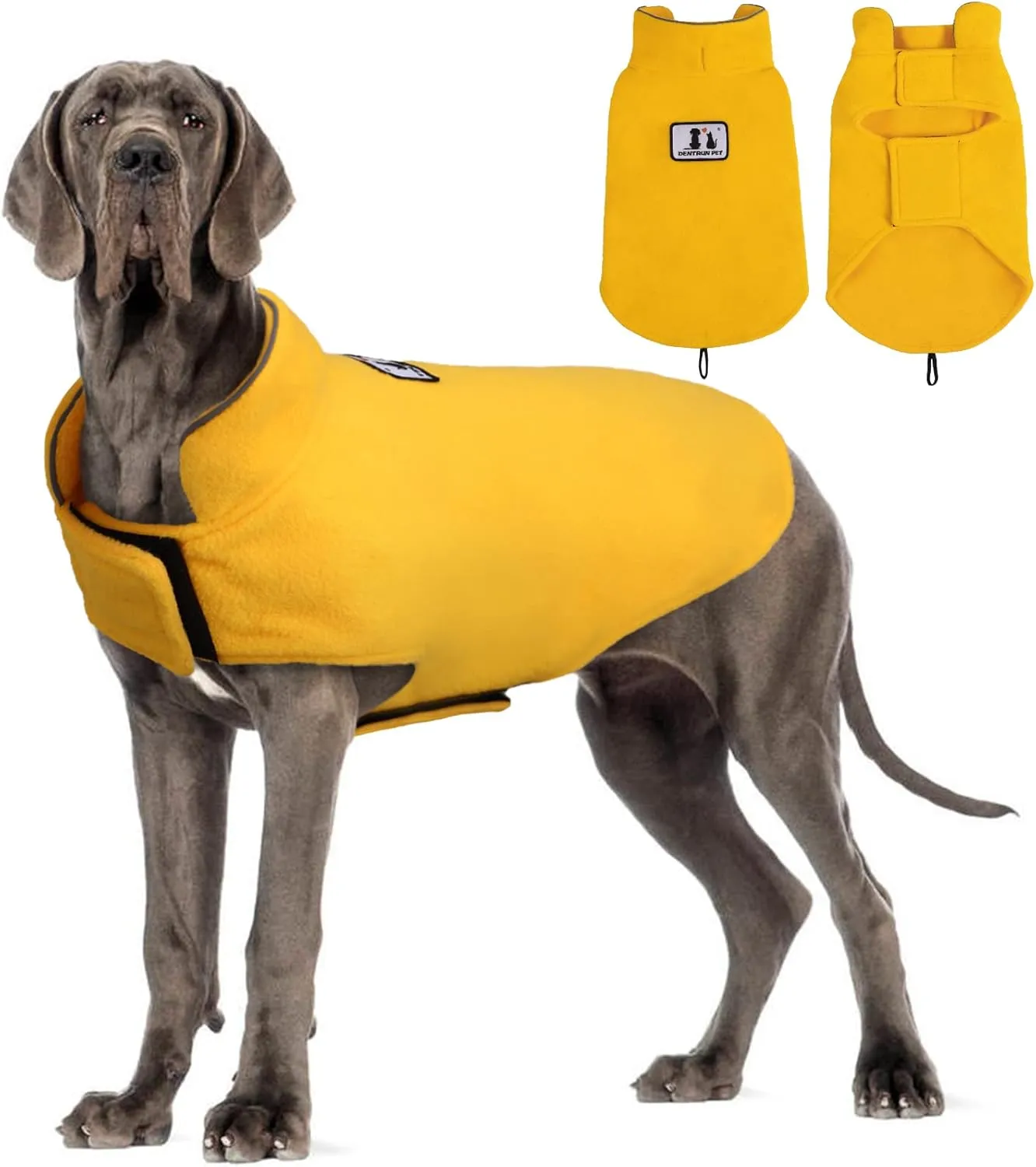 DENTRUN Windproof Winter Warm Fleece Medium Dog Coat Reversible Puppy Jacket Reflective Soft Pet Vest, Cold Weather Dog Sweater Apparel Leash Access Overcoat for Medium Breeds, Yellow, M