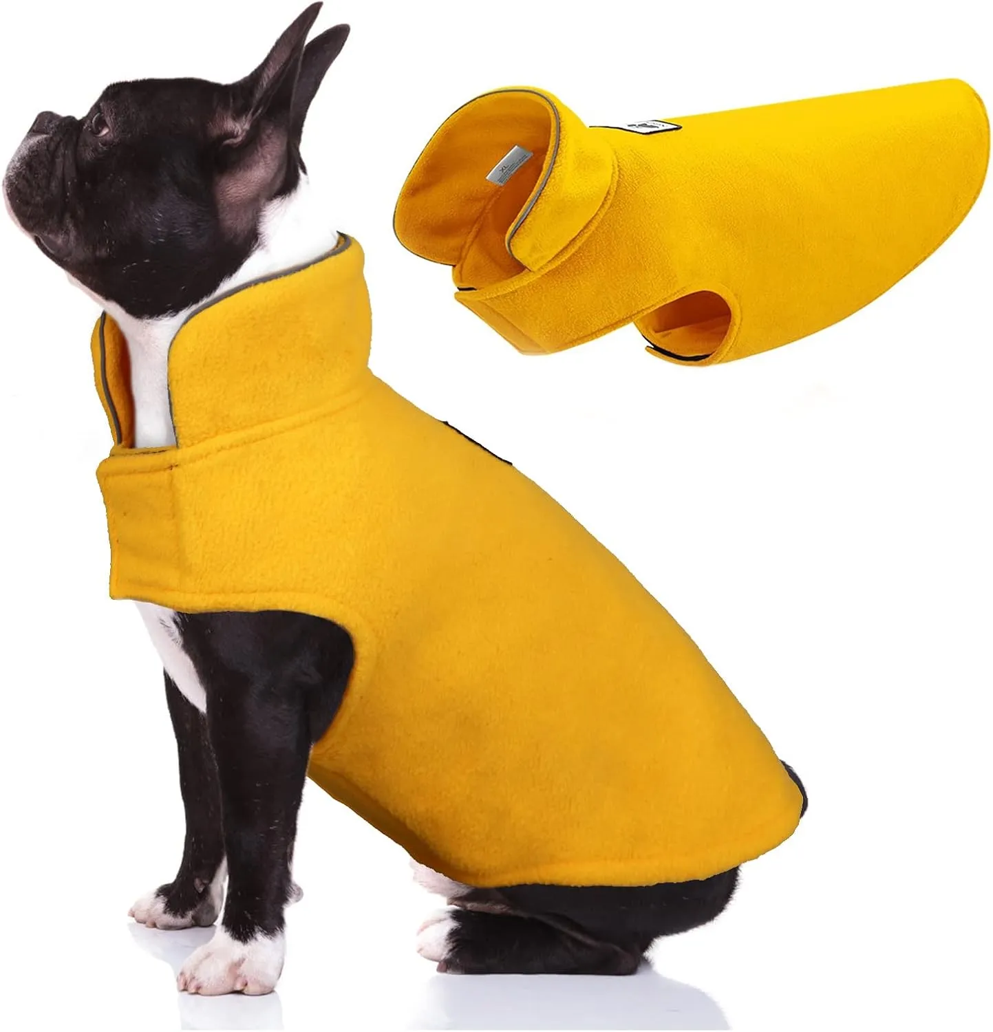 DENTRUN Windproof Winter Warm Fleece Medium Dog Coat Reversible Puppy Jacket Reflective Soft Pet Vest, Cold Weather Dog Sweater Apparel Leash Access Overcoat for Medium Breeds, Yellow, M
