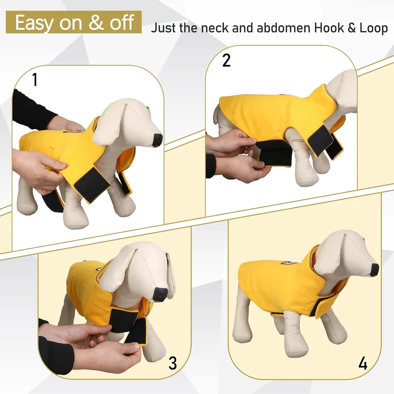 DENTRUN Windproof Winter Warm Fleece Medium Dog Coat Reversible Puppy Jacket Reflective Soft Pet Vest, Cold Weather Dog Sweater Apparel Leash Access Overcoat for Medium Breeds, Yellow, M