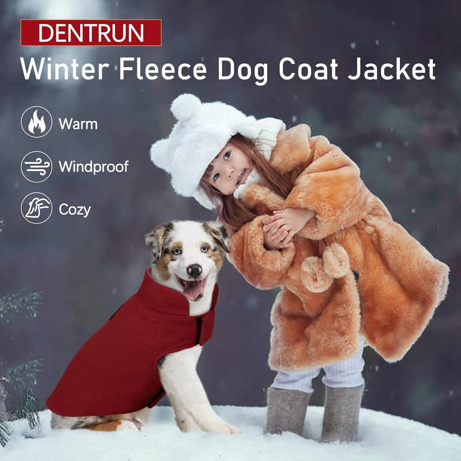 DENTRUN Windproof Winter Warm Fleece Small Dog Coat Reversible Puppy Jacket Reflective Soft Pet Vest, Cold Weather Dog Sweater Apparel Leash Access Overcoat for Small Breeds, Burgundy, XS