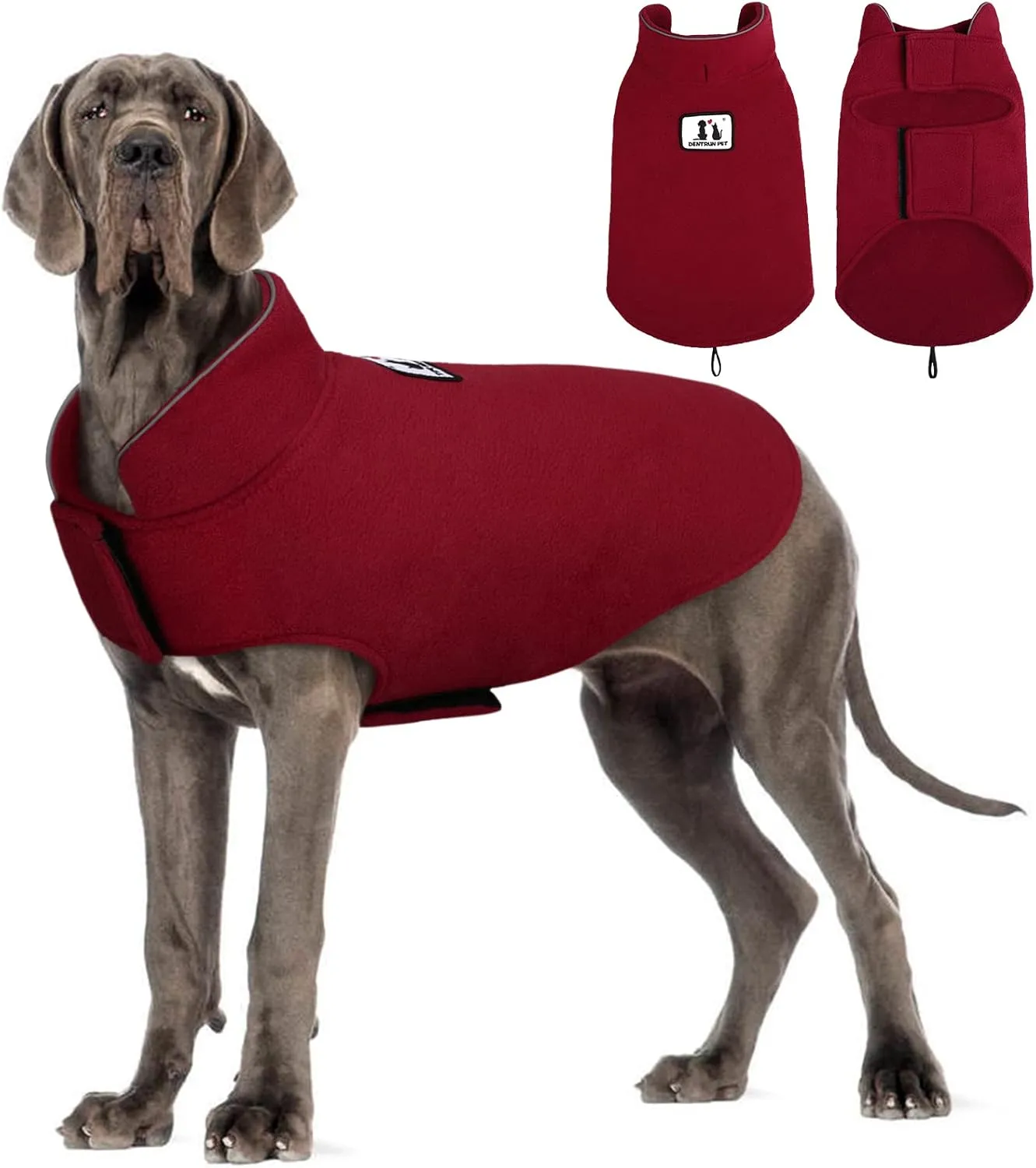 DENTRUN Windproof Winter Warm Fleece Small Dog Coat Reversible Puppy Jacket Reflective Soft Pet Vest, Cold Weather Dog Sweater Apparel Leash Access Overcoat for Small Breeds, Burgundy, XS
