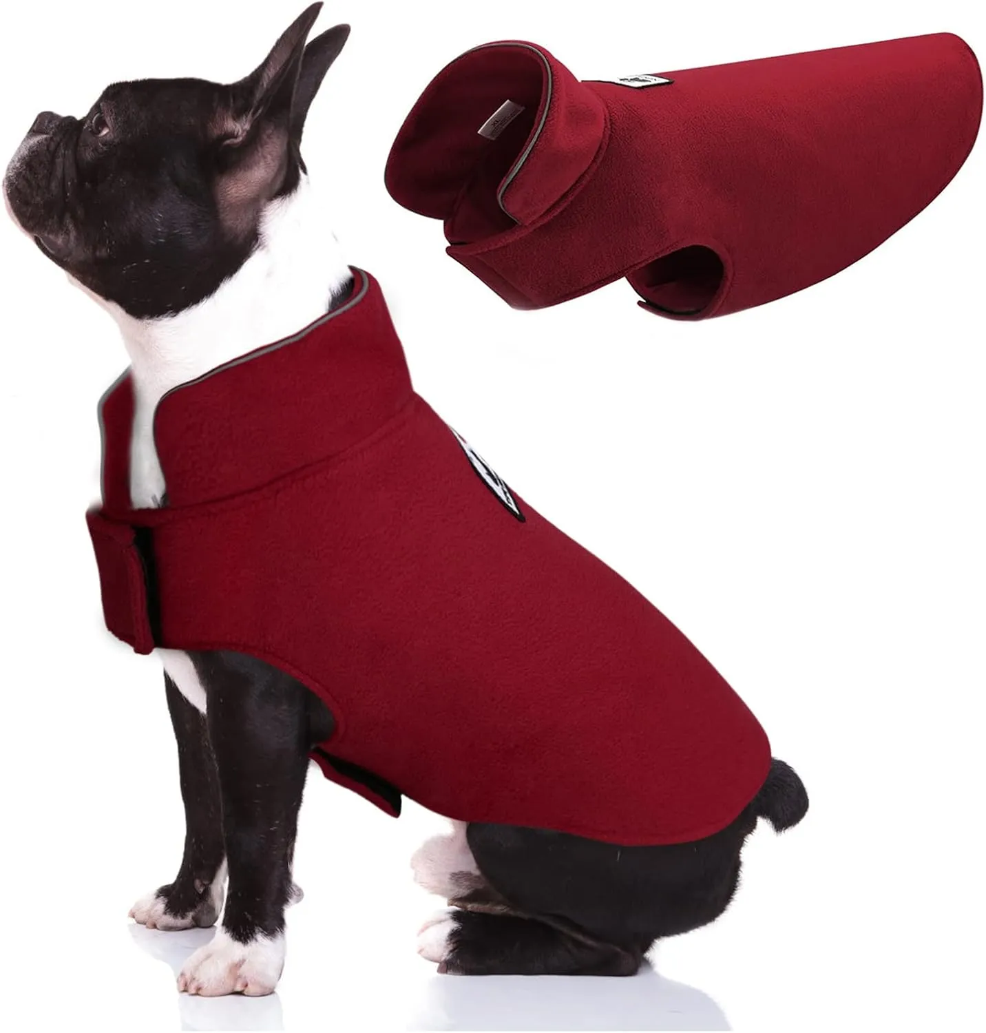 DENTRUN Windproof Winter Warm Fleece Small Dog Coat Reversible Puppy Jacket Reflective Soft Pet Vest, Cold Weather Dog Sweater Apparel Leash Access Overcoat for Small Breeds, Burgundy, XS