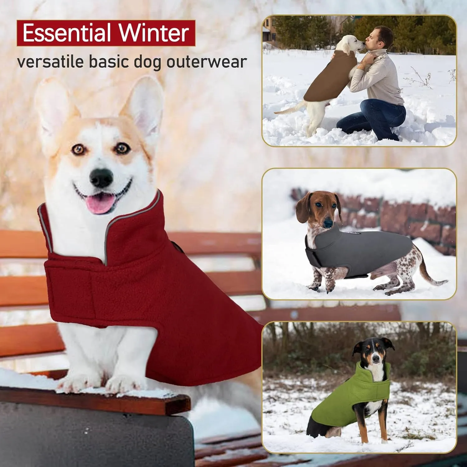 DENTRUN Windproof Winter Warm Fleece Small Dog Coat Reversible Puppy Jacket Reflective Soft Pet Vest, Cold Weather Dog Sweater Apparel Leash Access Overcoat for Small Breeds, Burgundy, XS