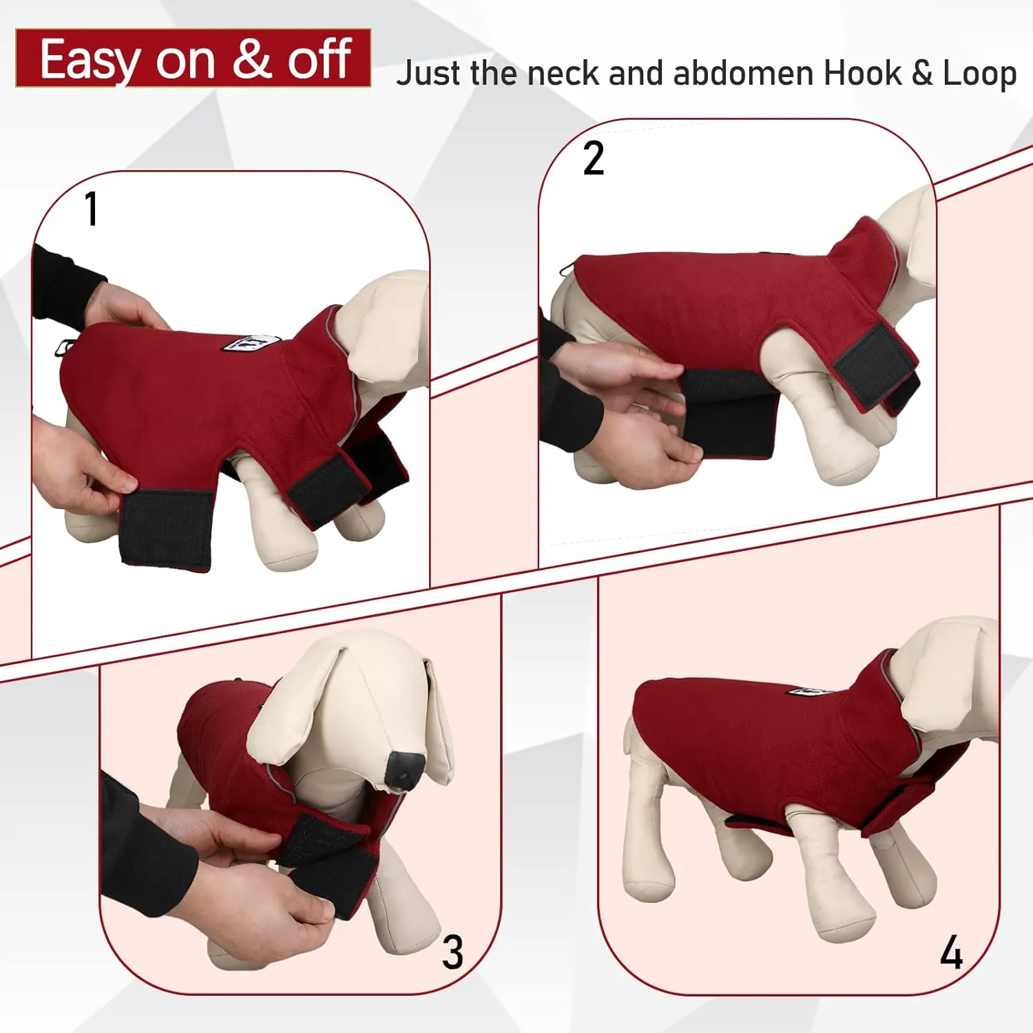 DENTRUN Windproof Winter Warm Fleece Small Dog Coat Reversible Puppy Jacket Reflective Soft Pet Vest, Cold Weather Dog Sweater Apparel Leash Access Overcoat for Small Breeds, Burgundy, XS