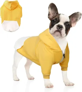 Dog Clothes Hoodies Pet Cat Warm Soft Cotton Zipper Sweater Coat French Bulldog Pug Dogs (S, Yellow)
