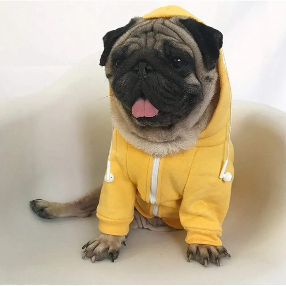Dog Clothes Hoodies Pet Cat Warm Soft Cotton Zipper Sweater Coat French Bulldog Pug Dogs (S, Yellow)