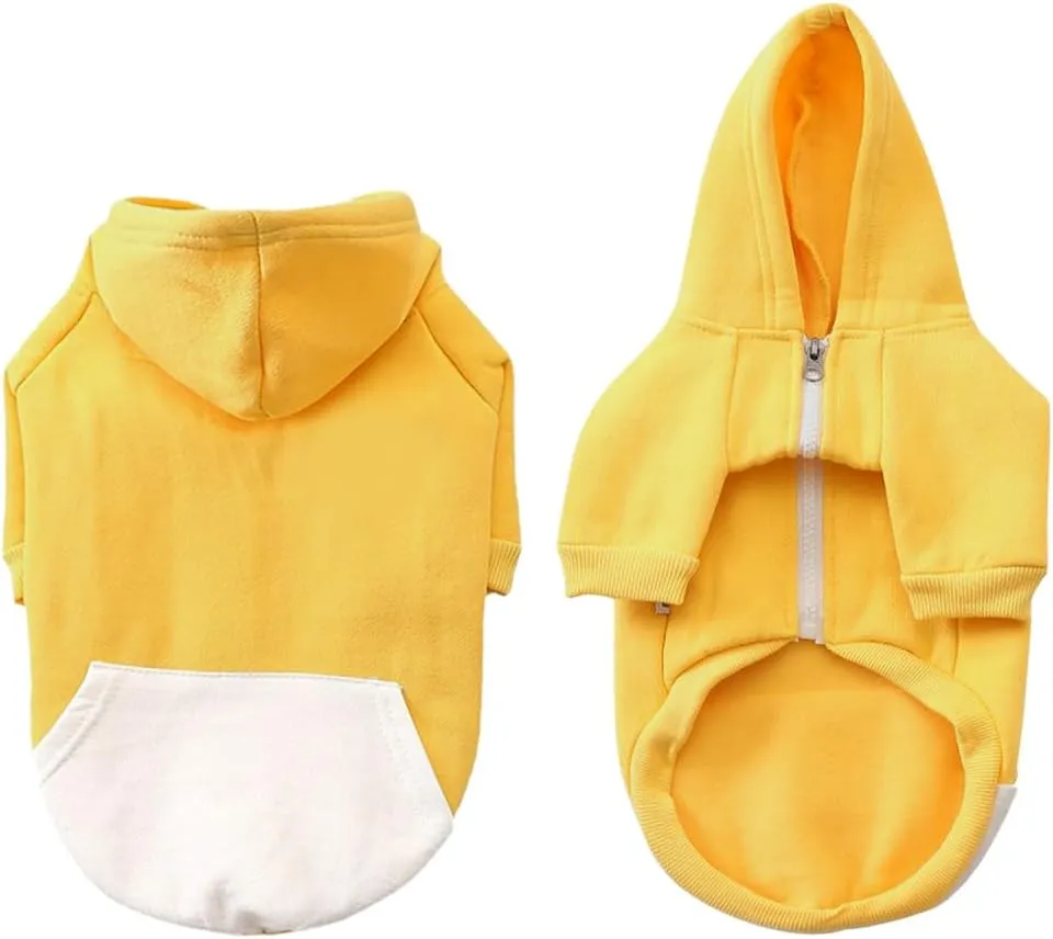 Dog Clothes Hoodies Pet Cat Warm Soft Cotton Zipper Sweater Coat French Bulldog Pug Dogs (S, Yellow)