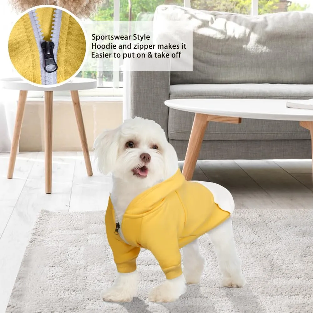 Dog Clothes Hoodies Pet Cat Warm Soft Cotton Zipper Sweater Coat French Bulldog Pug Dogs (S, Yellow)