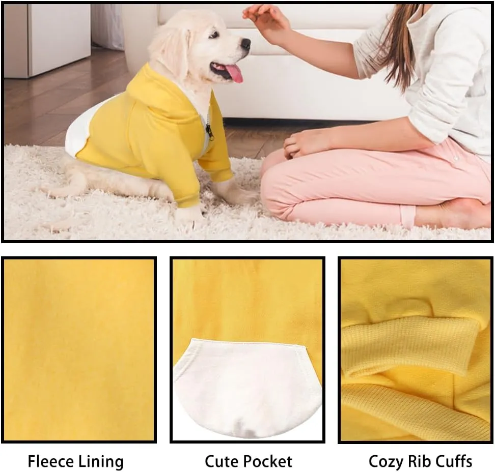 Dog Clothes Hoodies Pet Cat Warm Soft Cotton Zipper Sweater Coat French Bulldog Pug Dogs (S, Yellow)