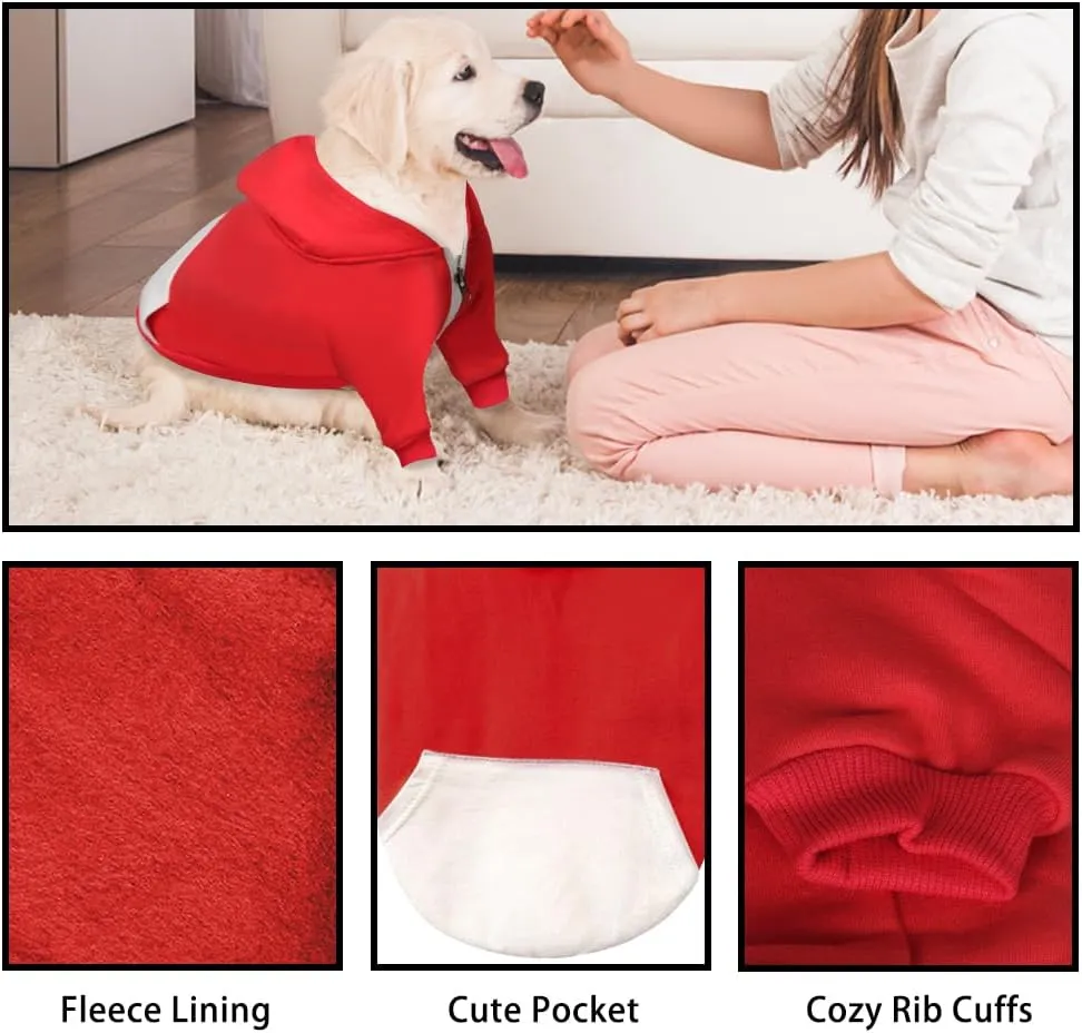Dog Hoodie Pet Clothes, Soft Dog Sweatshirt, Warm Fleece Dog Hoodies for Small Medium Dogs, Winter Cold Weather Puppy Sweater with Pocket, Hooded Coat Costume Cat Apparel Outfit