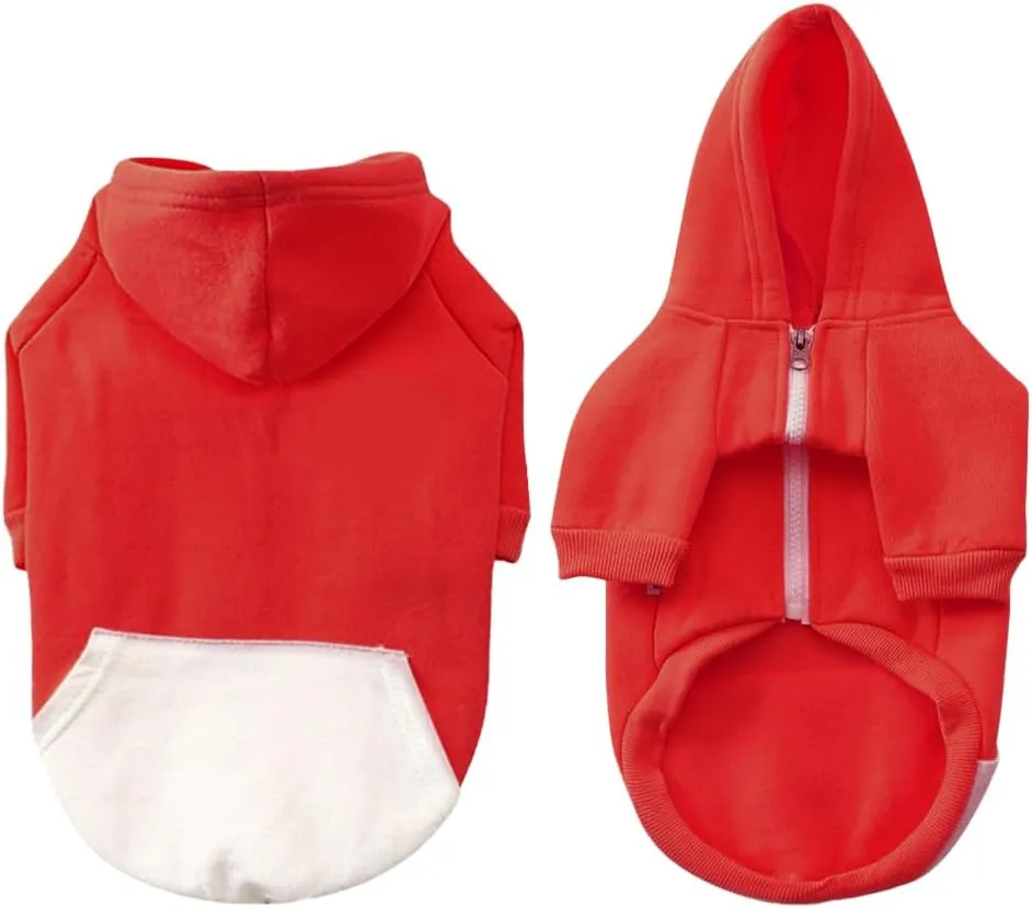 Dog Hoodie Pet Clothes, Soft Dog Sweatshirt, Warm Fleece Dog Hoodies for Small Medium Dogs, Winter Cold Weather Puppy Sweater with Pocket, Hooded Coat Costume Cat Apparel Outfit